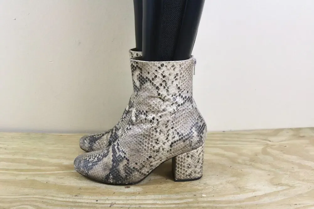 Free People Boots 6.5 Brown Snake Print Leather Cecile Ankle bootie Boho